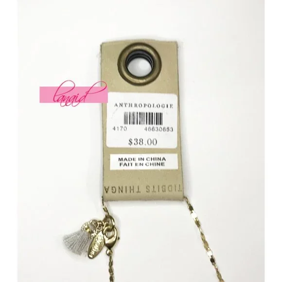 Anthropologie Skipping Stones Necklace Crystal Gem Gemstone Geode Gold Gray Grey - Picture 6 of 7